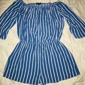 Blue and white stripped romper.